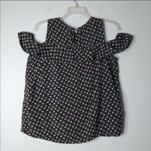 Loft | blue floral cold shoulder top. Size Large